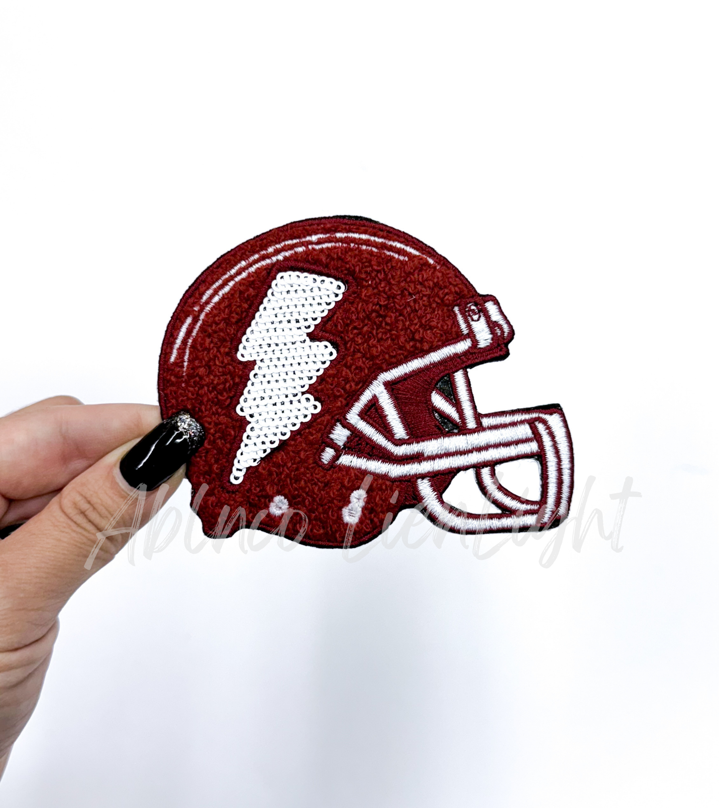 Maroon & White Football Helmet Chenille Sequin Embroidery Patch