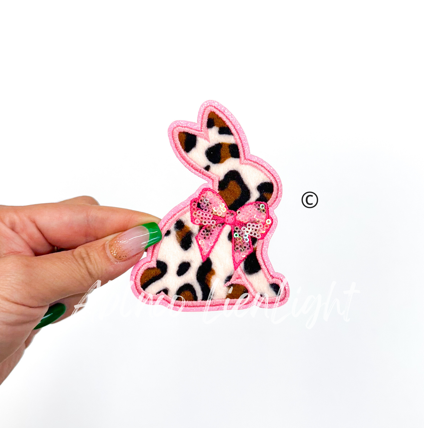 Show Bunny Rabbit Fuzzy Cheetah Print Sequins Patch