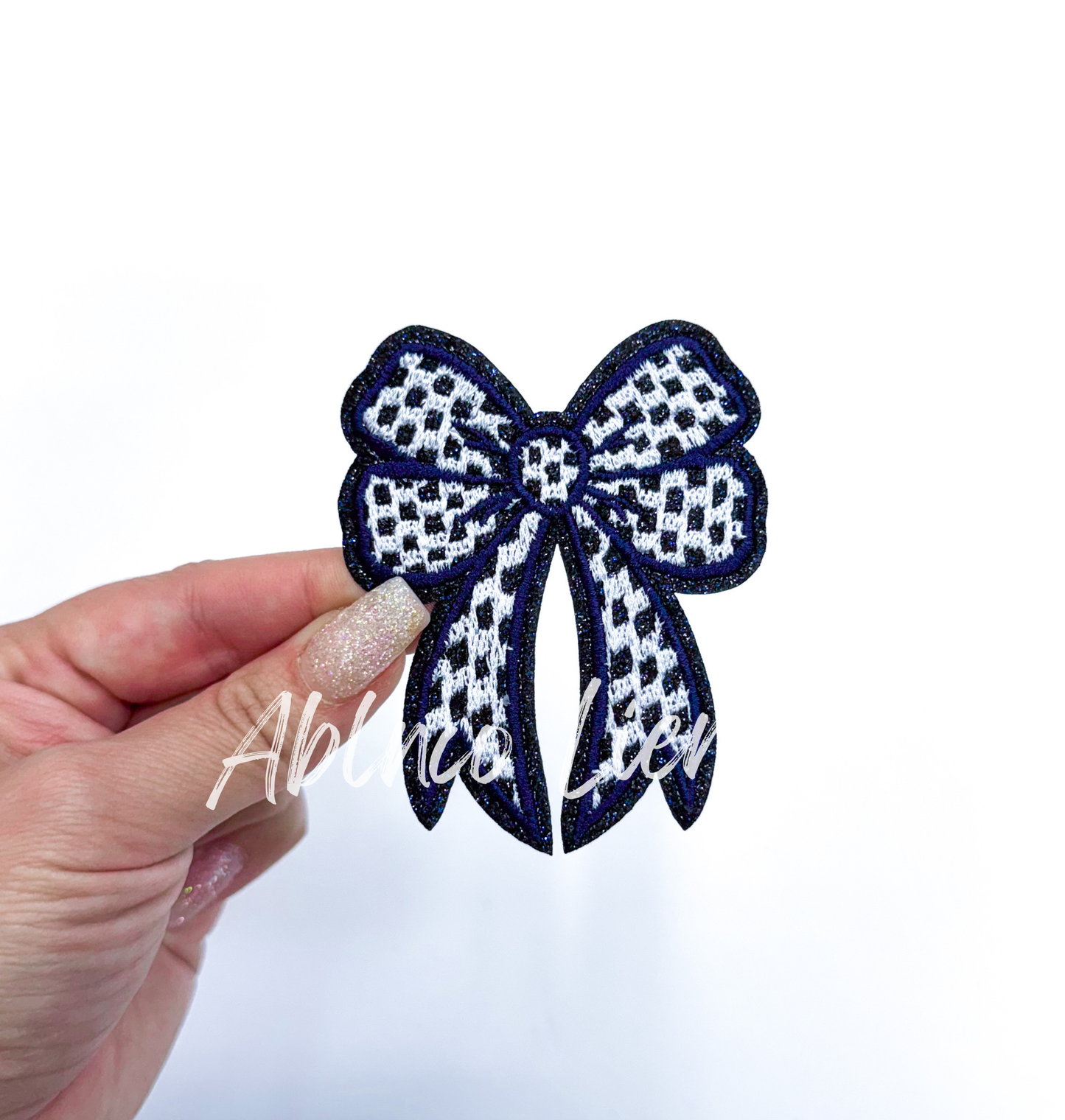 Glitter Checkered Embroidery Bow Patch