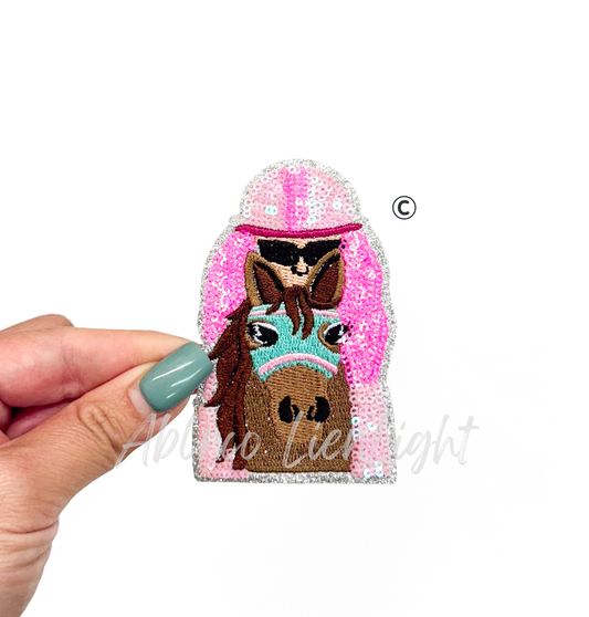 Preppy Pink Glitter Derby Jockey ©️ Sequin Patch