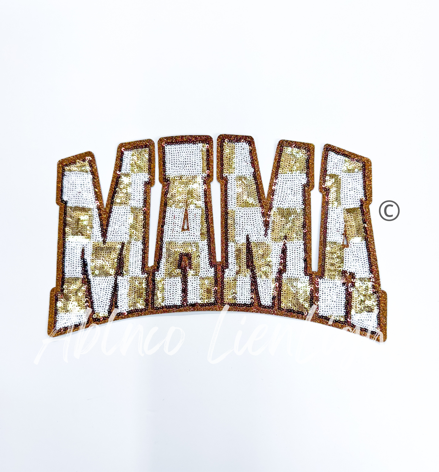 Big Brown Beige Checkered Mama Sequins Patch