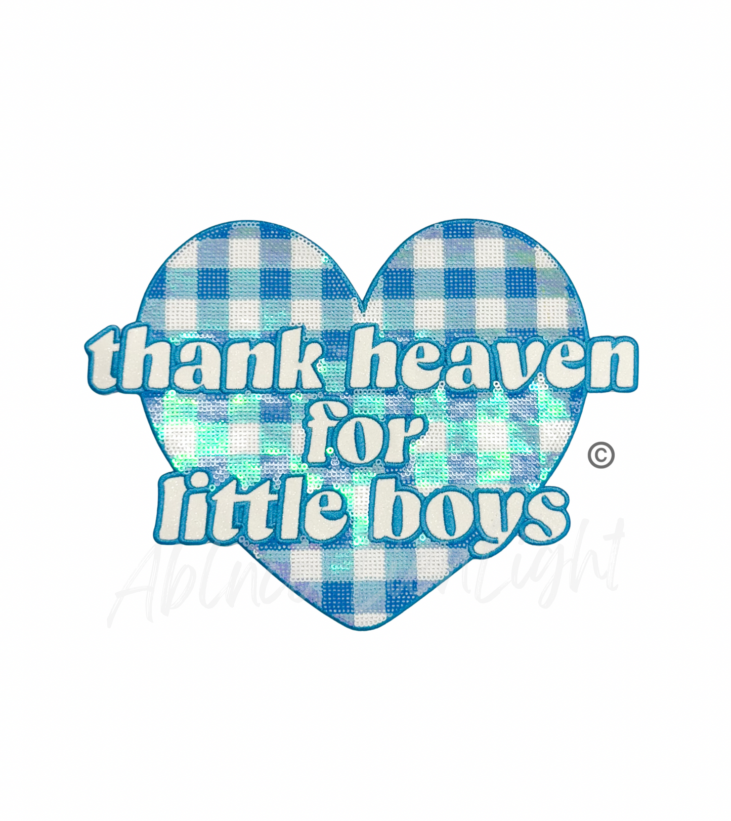 Thank Heaven For Little Boys Blue Checkered Sequin Patch - Large