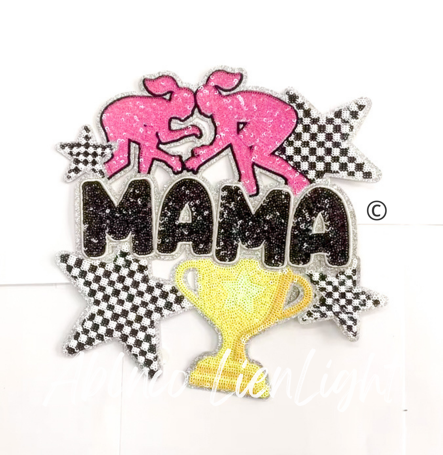 Girl Wrestling Mama Checkered Star Sequins Patch - Large