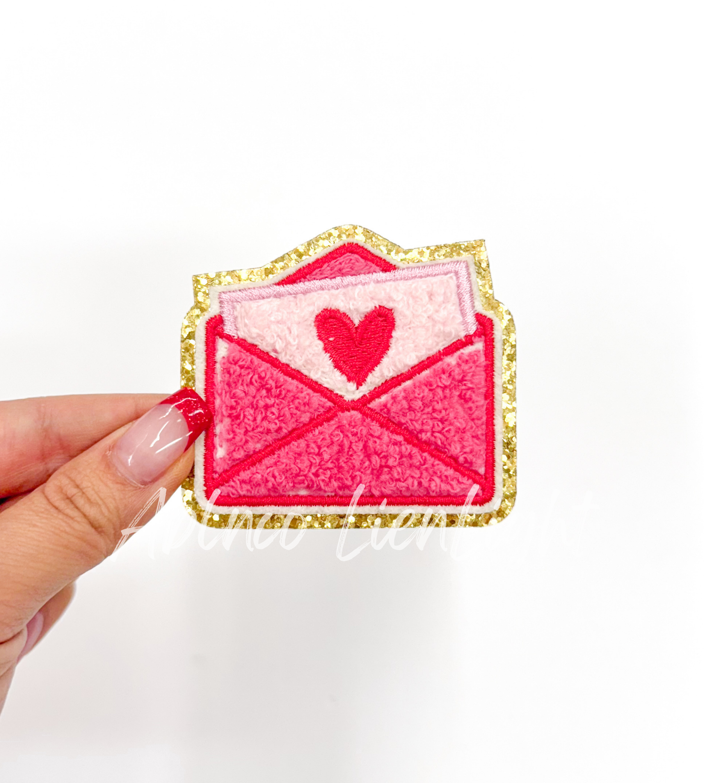 Small Love Letter Valentines Chenille Glitter Patch