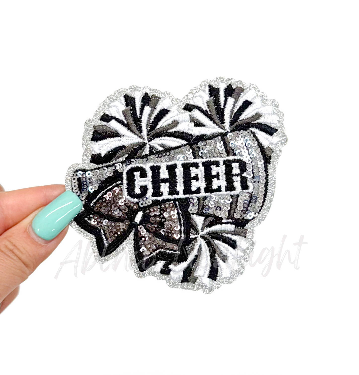 Black Cheer Bow Megaphone Poms Sequin Patch - Small