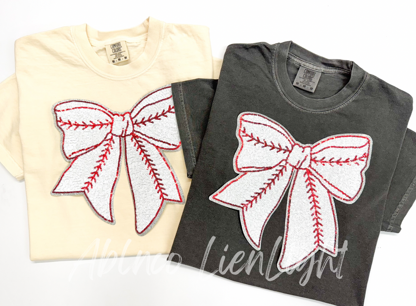 Baseball Bow Patch Sequins Tshirt