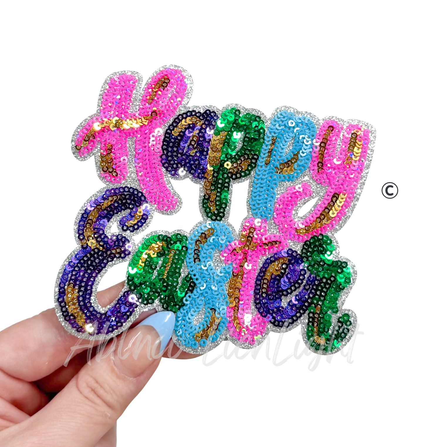 Colorful Cursive Happy Easter Sequin Patch - Small
