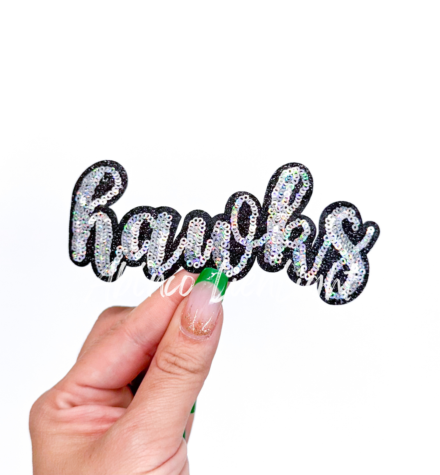 Hawks Mascot Script Letter Sequin Patch - Small