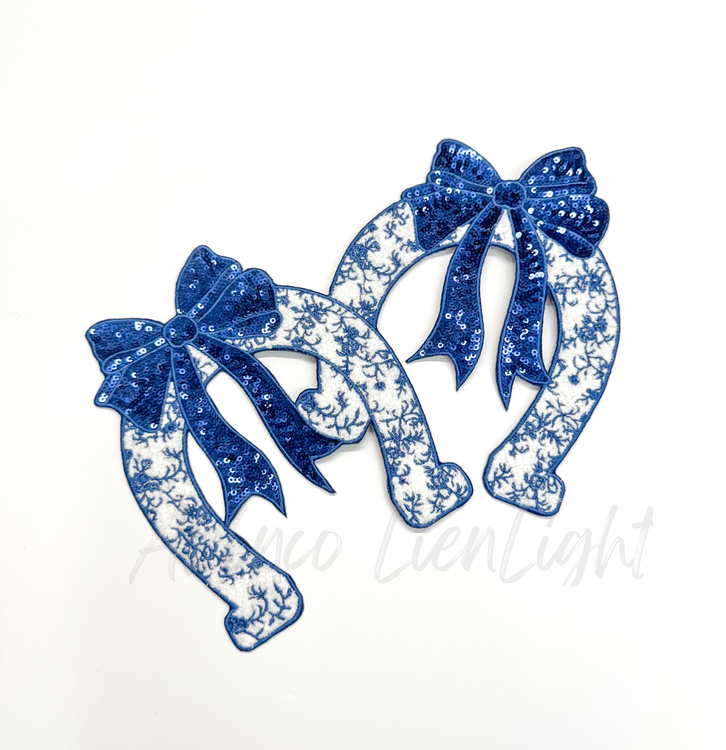 Blue Floral Grand Millennial Horseshoe Sequins Chenille Patch