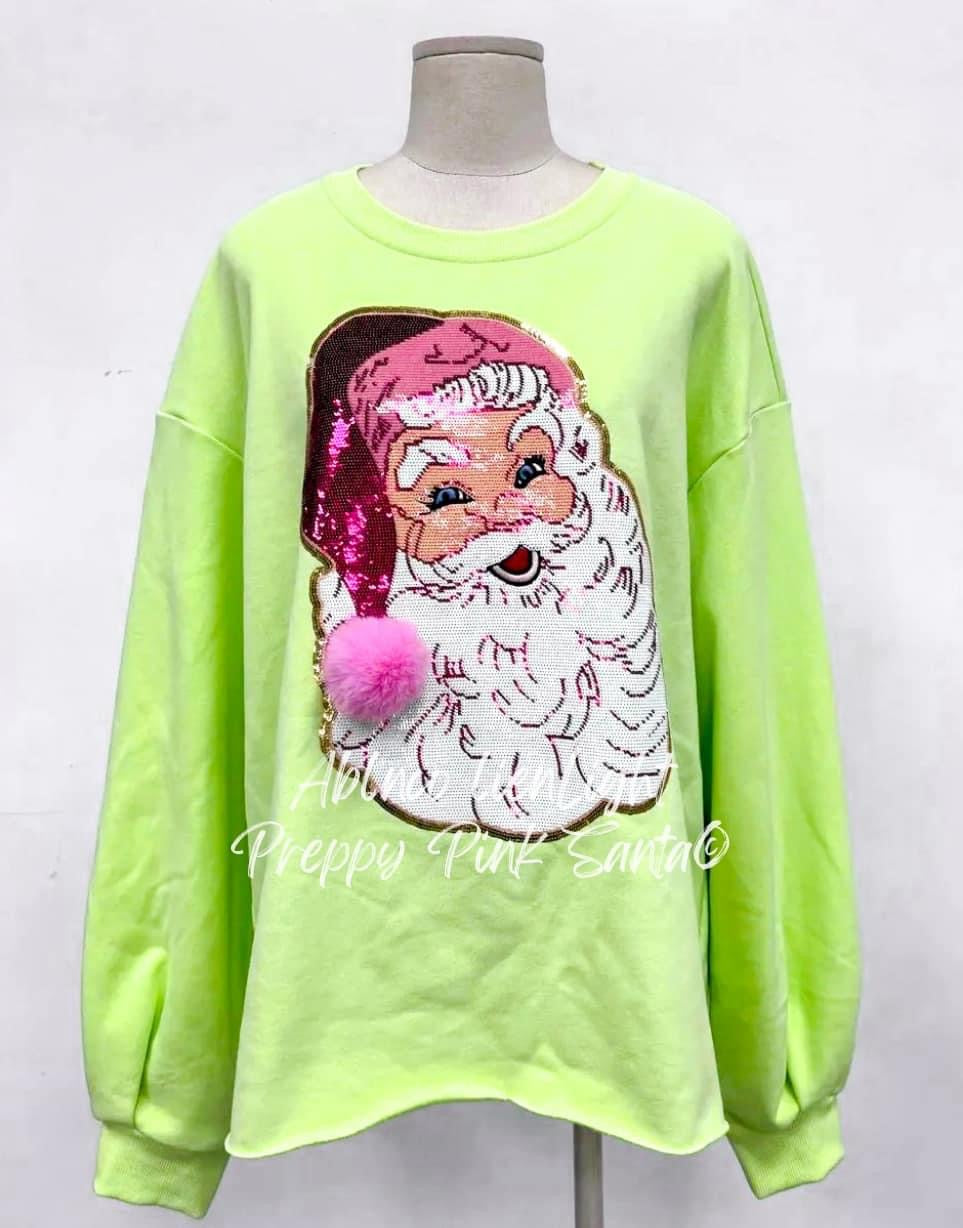 Sparkles Sequins Preppy Pink Santa Lime Green Sweatshirt