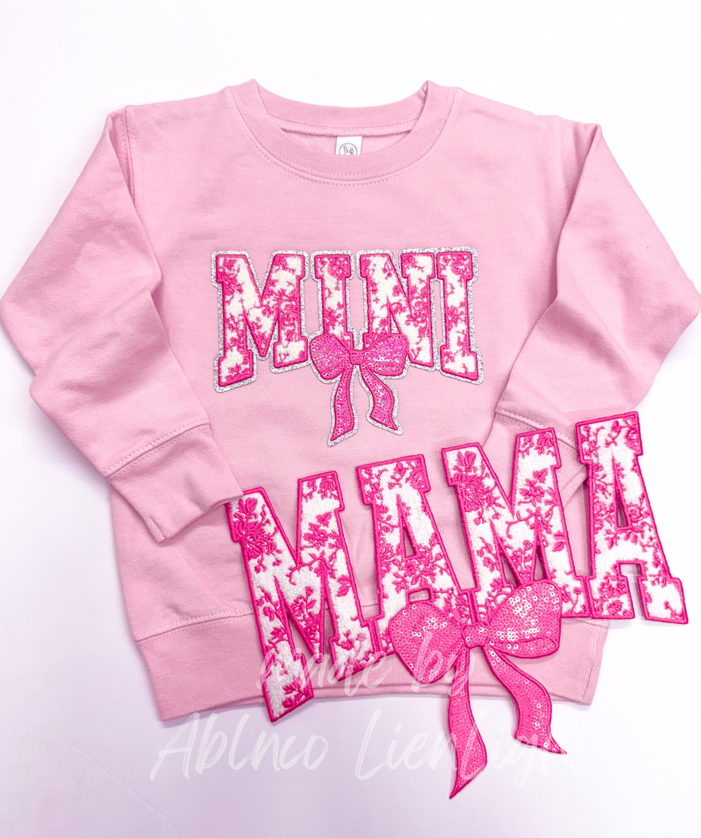 Pink Floral Grand Millennial Mini Bow Sequins Chenille Patch