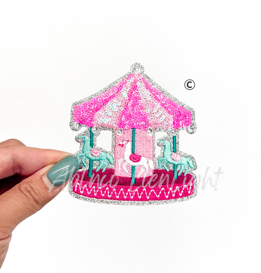 Preppy Pink Glitter Fair Carousel ©️ Sequin Patch