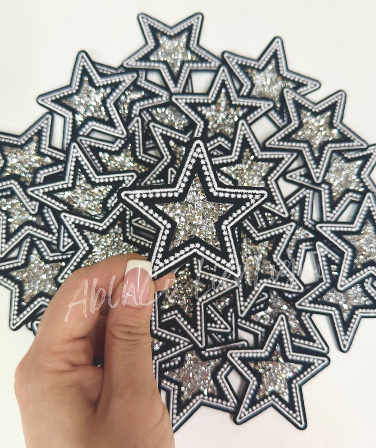 Black Rhinestone Star Embroidery Patch