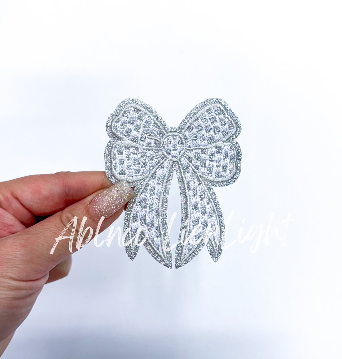 Glitter Checkered Embroidery Bow Patch