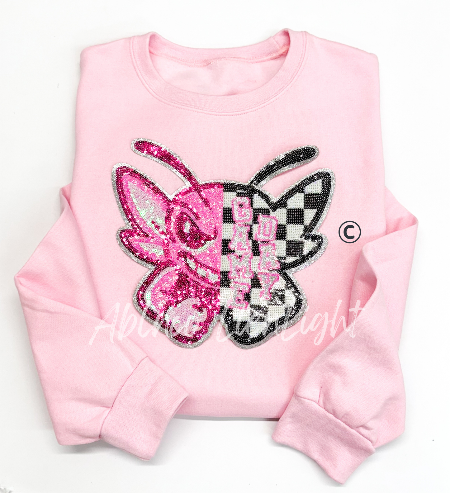 Preppy Pink Checkered Hornet Mascot Game Day Sequin Patch