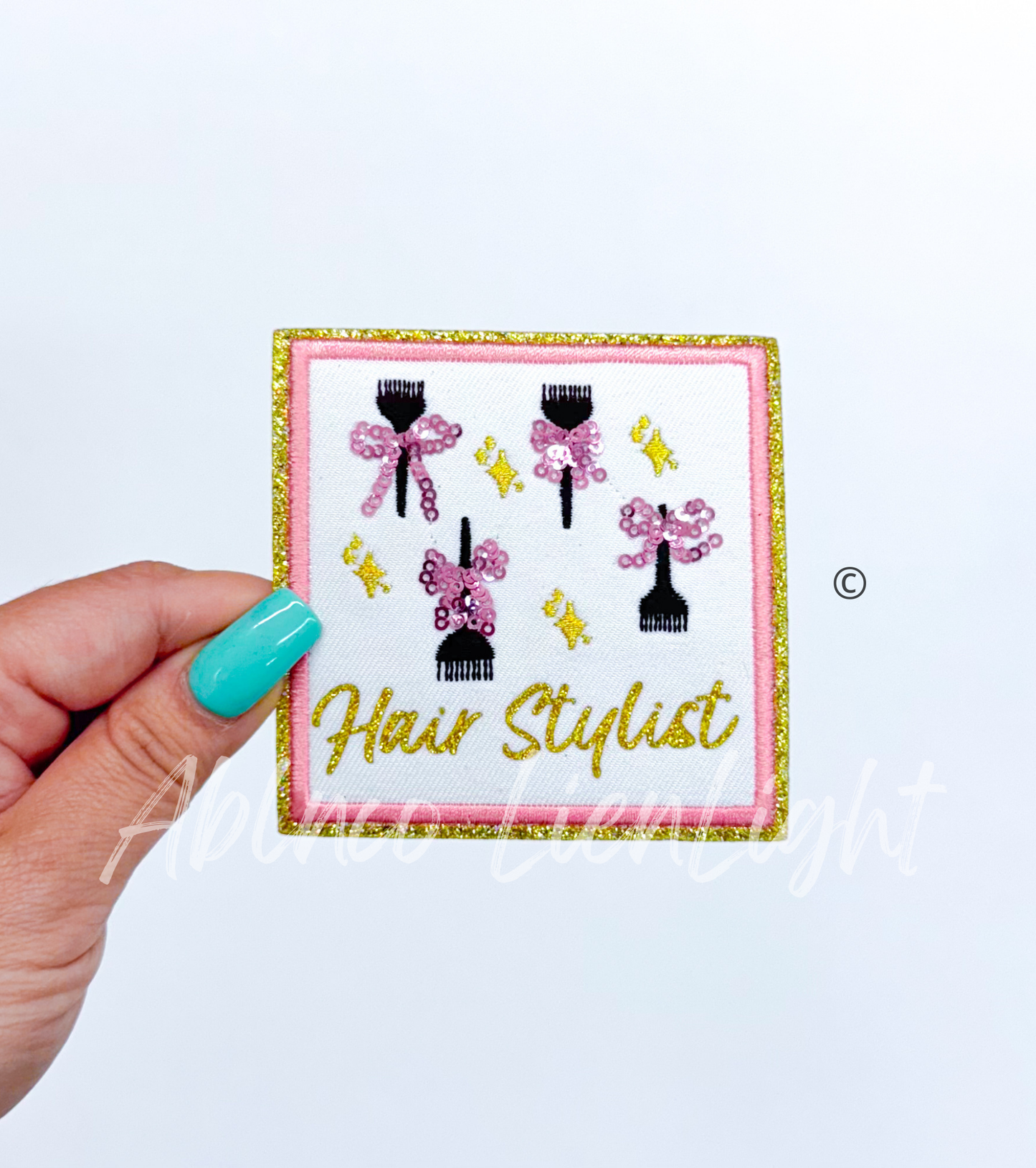 Pink Hair Stylist Glitter Embroidery Patch