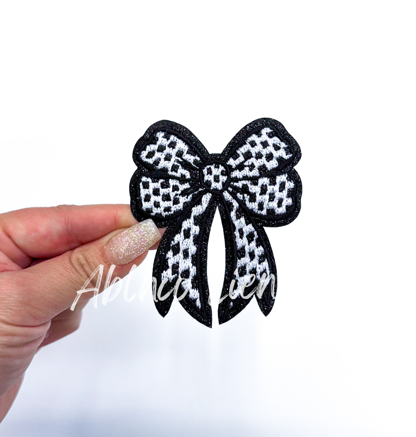 Glitter Checkered Embroidery Bow Patch