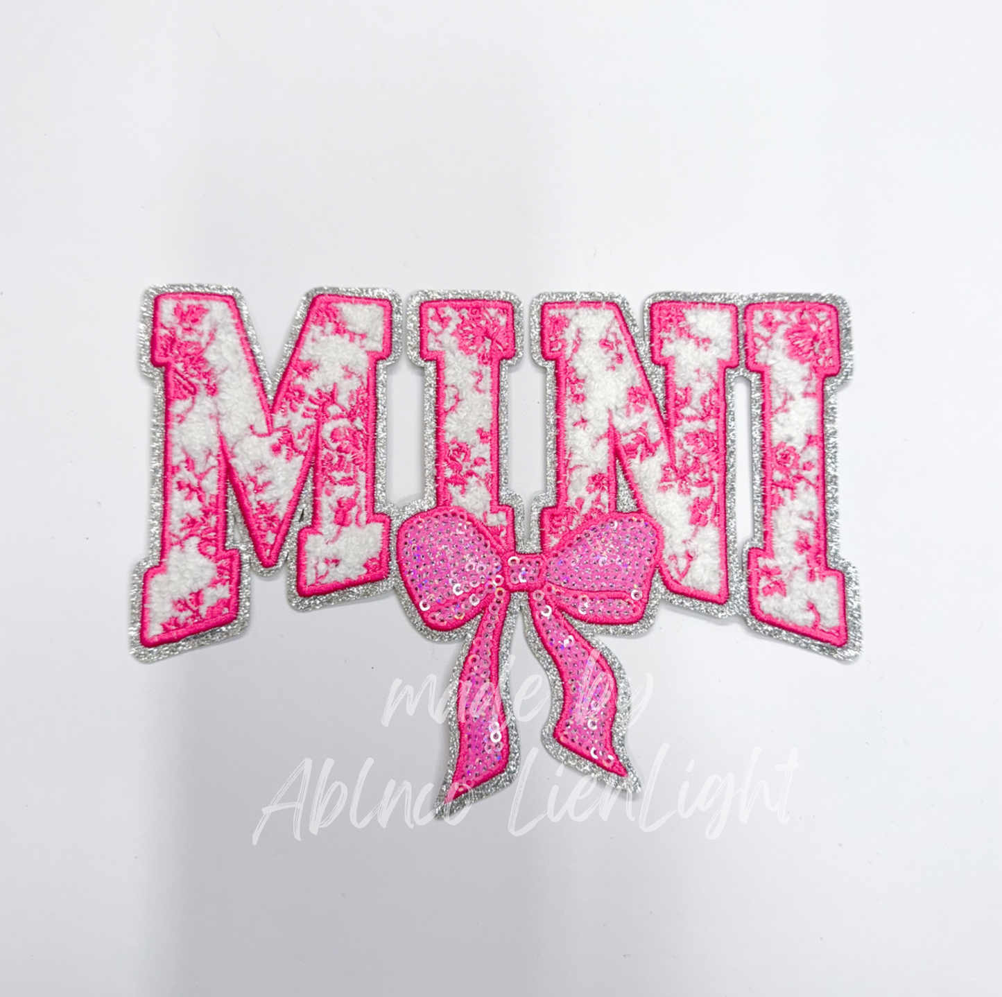Pink Floral Grand Millennial Mini Bow Sequins Chenille Patch
