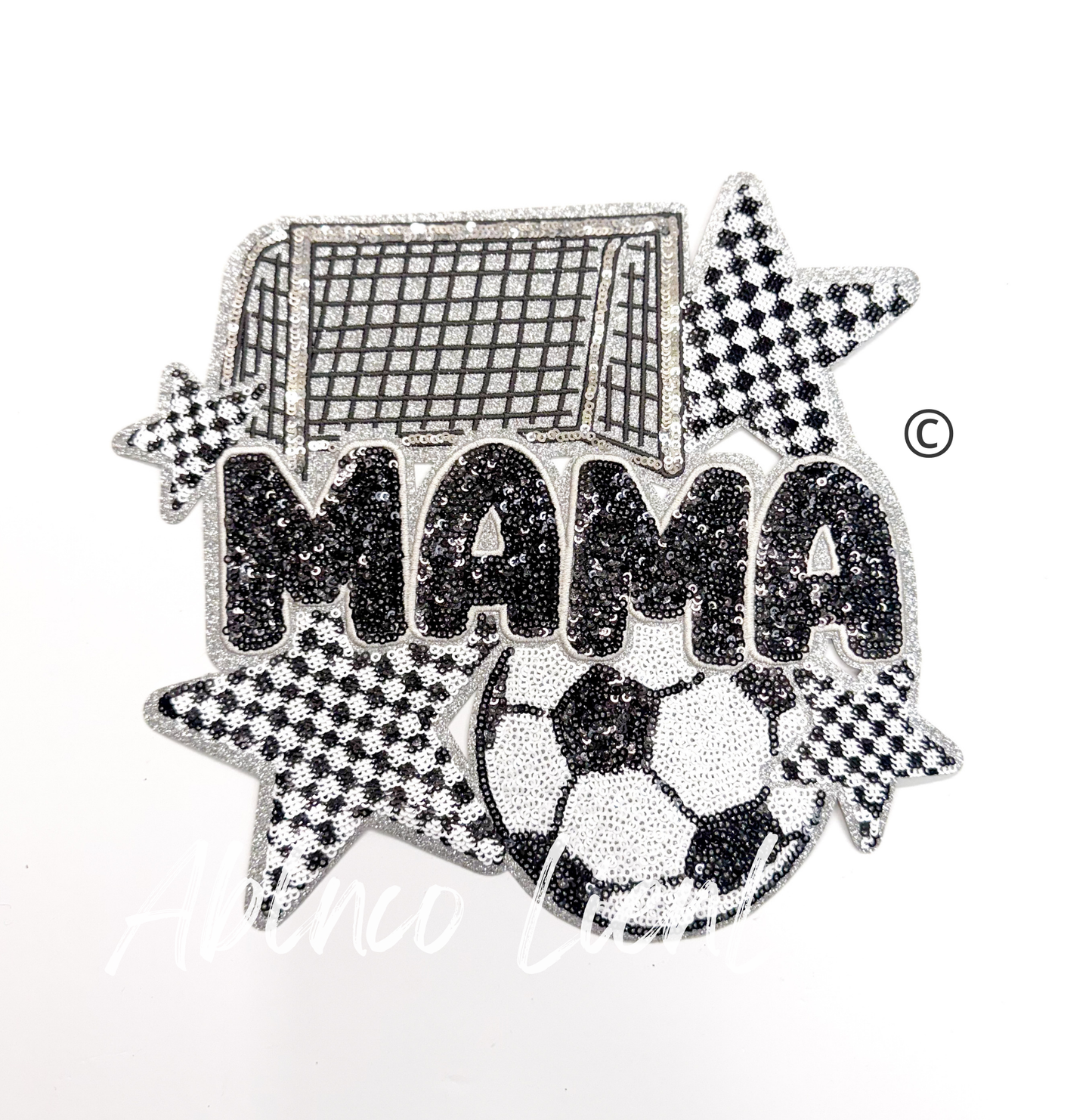 Soccer Mama Checkered Star Sequins Patch - Large