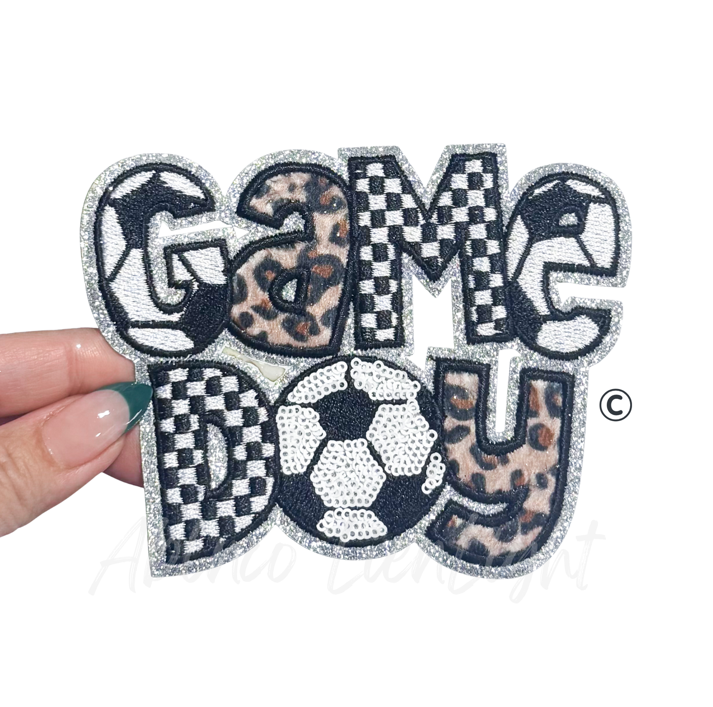 Soccer Game Day Checkered Cheetah Sequins Patch - Small