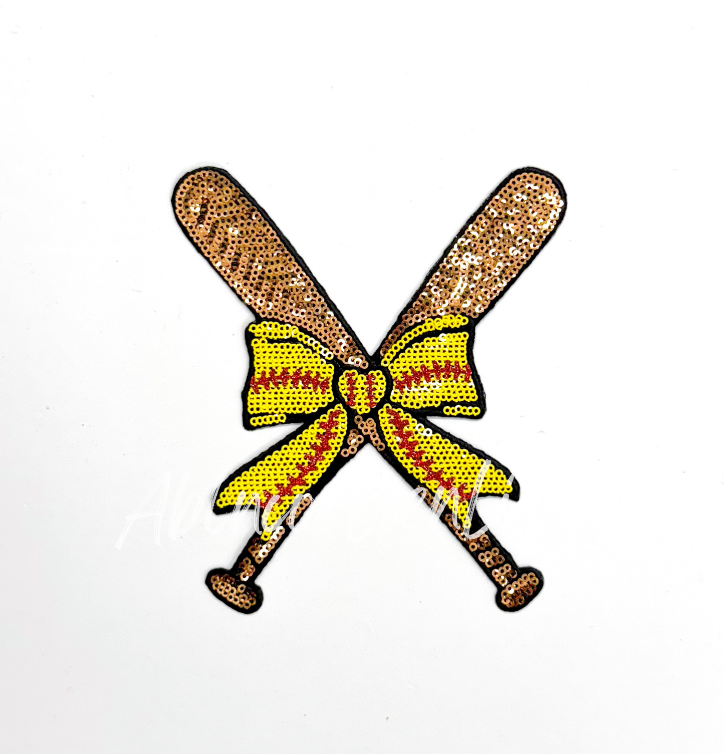 Softball Bow Batter Bat Sequin Patch - Small