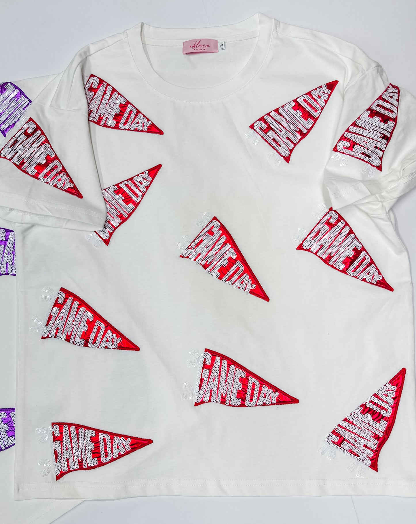Game Day Flag Red Foil Sequins Tshirt