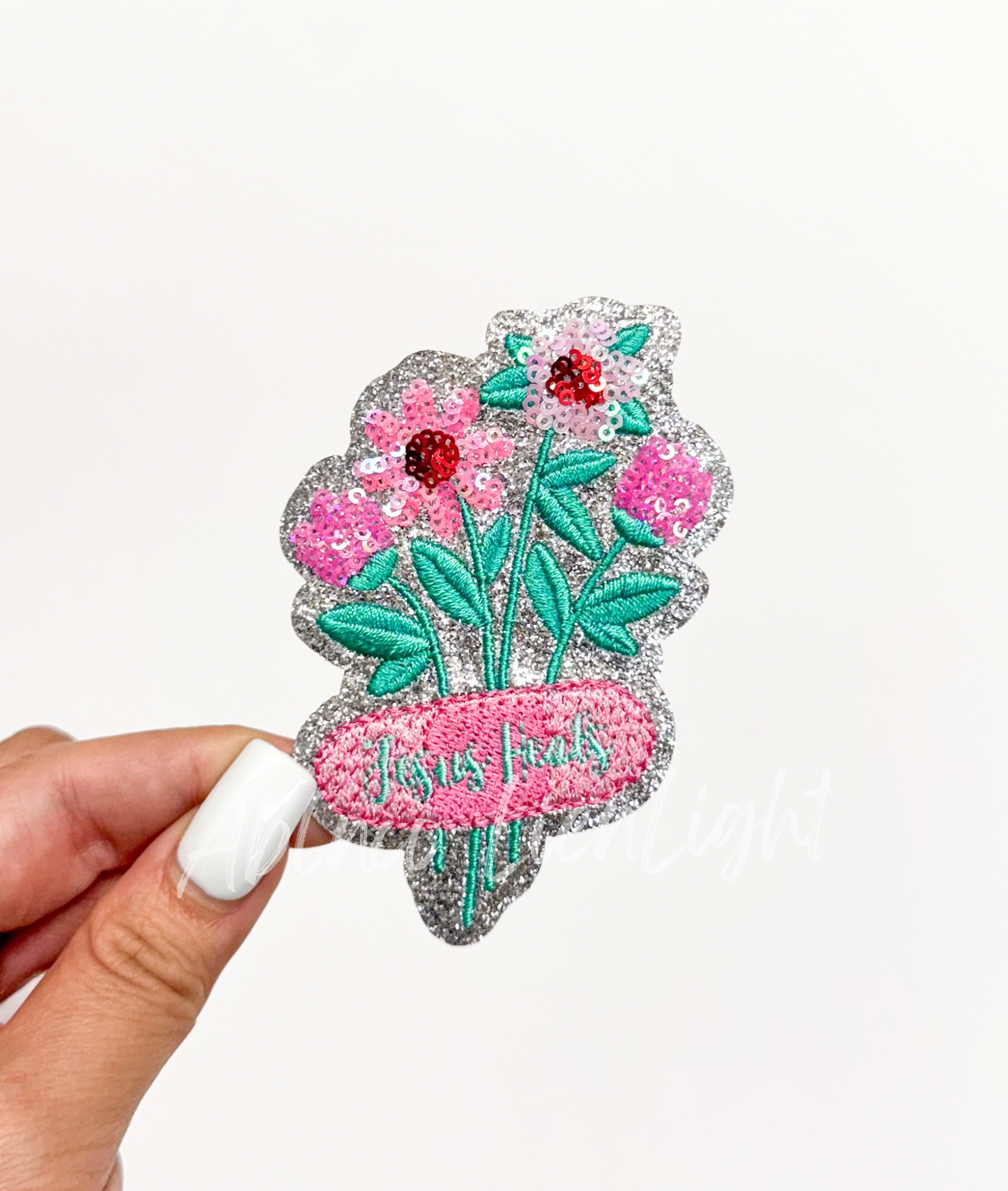 Jesus Heals Flowers Faith Sequin Patch