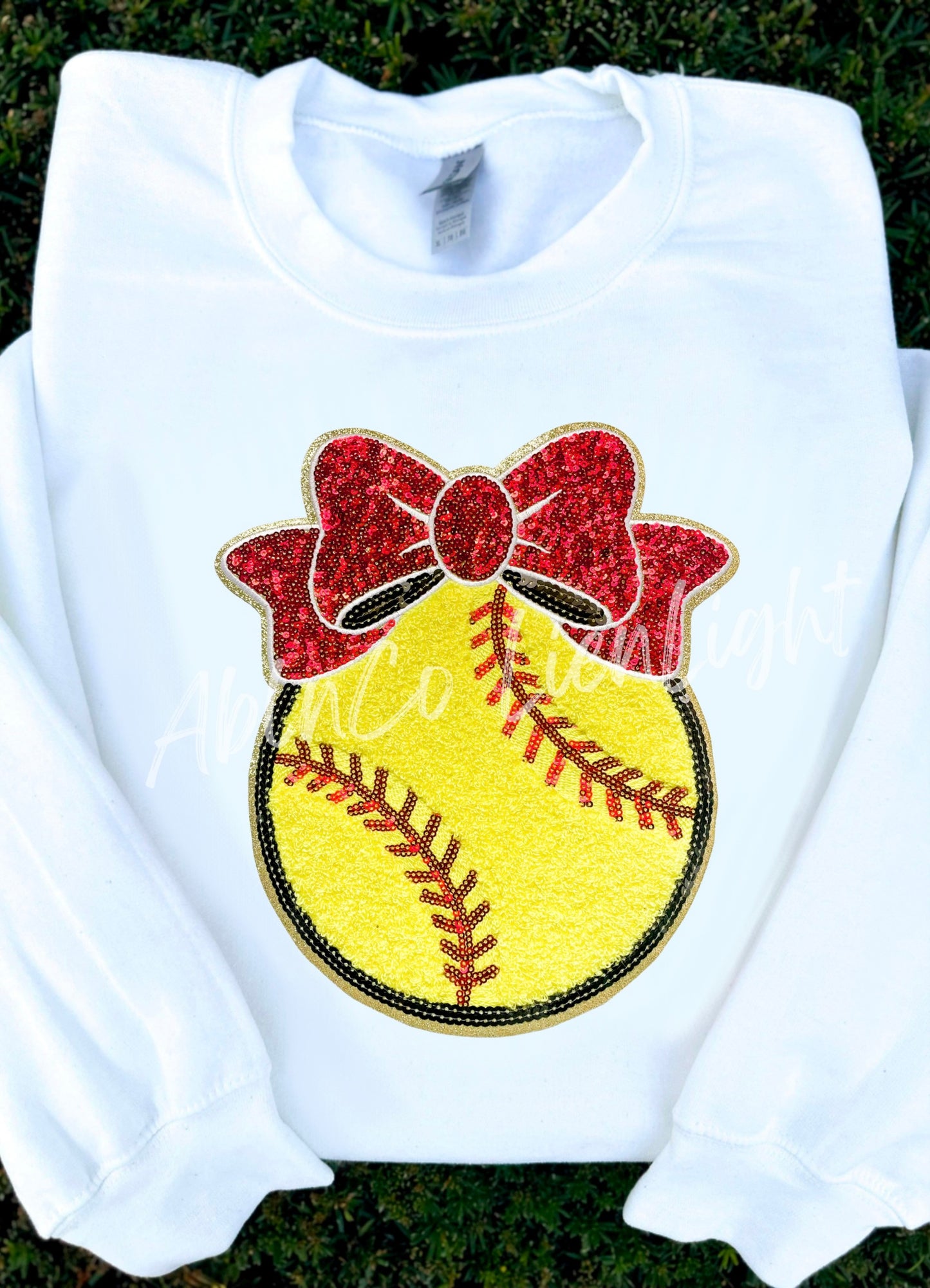 Big Softball Bow Sequin Chenille Patch