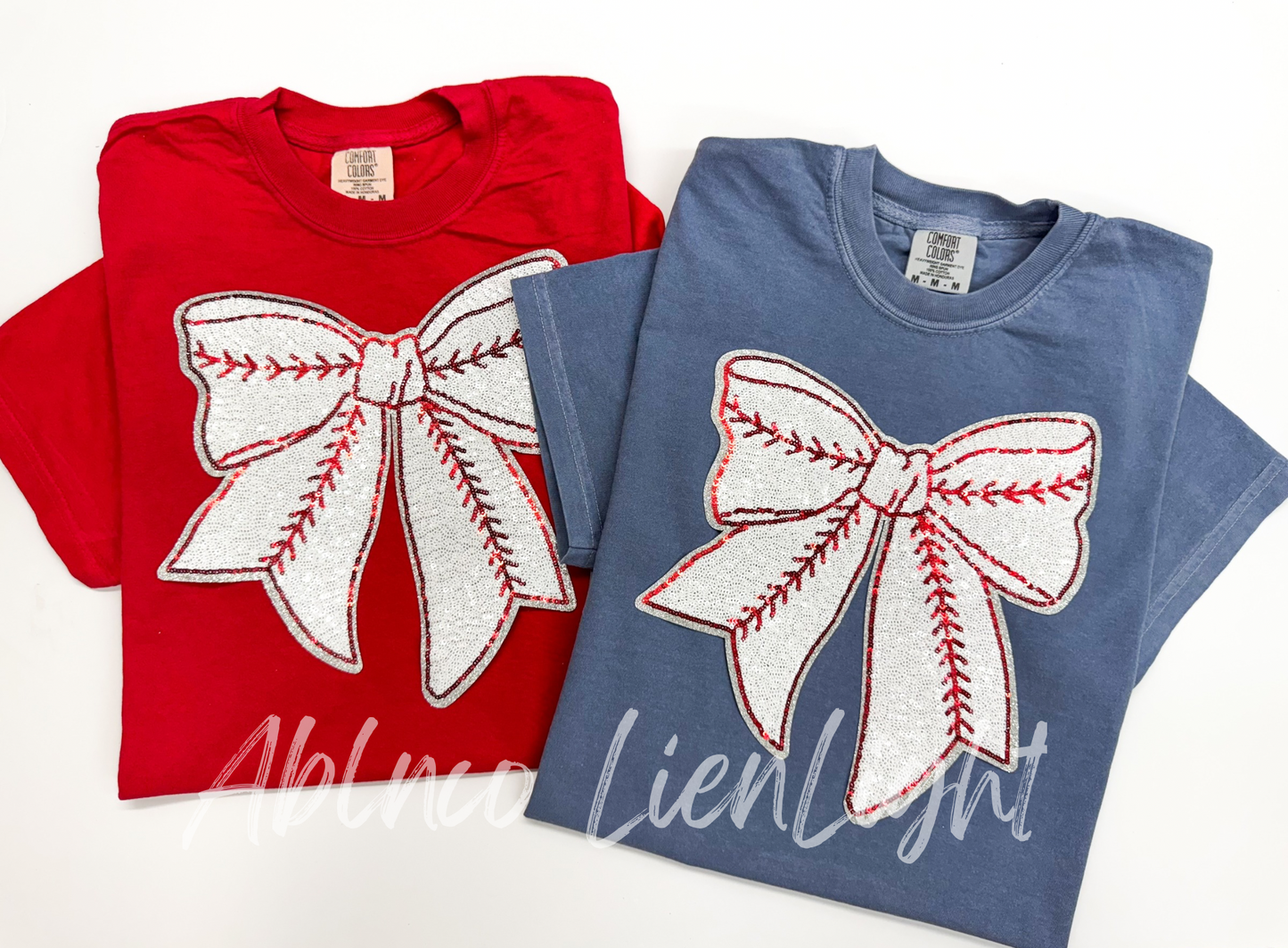 Baseball Bow Patch Sequins Tshirt
