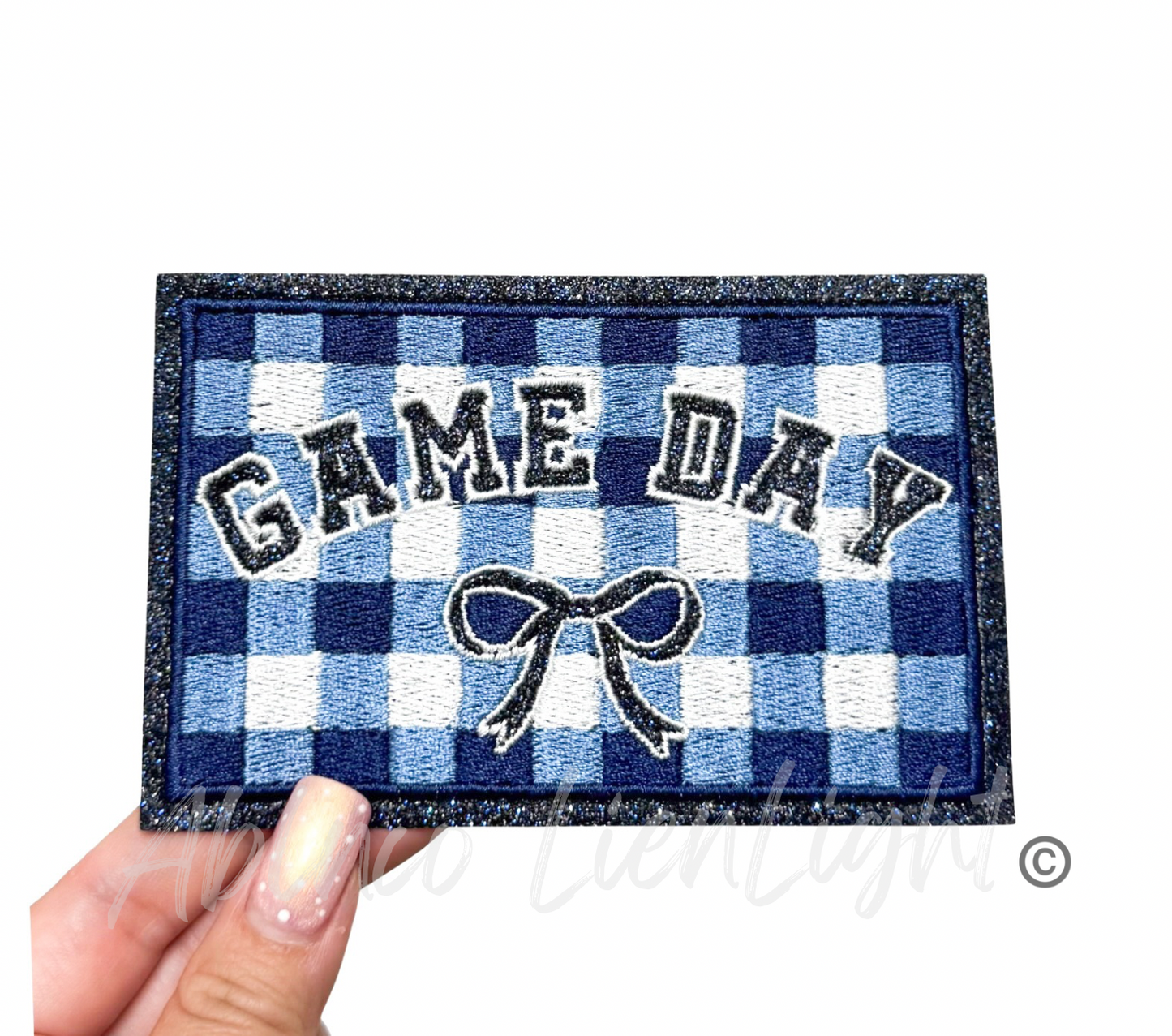 Navy Game Day Checkered Plaid Bow Patch