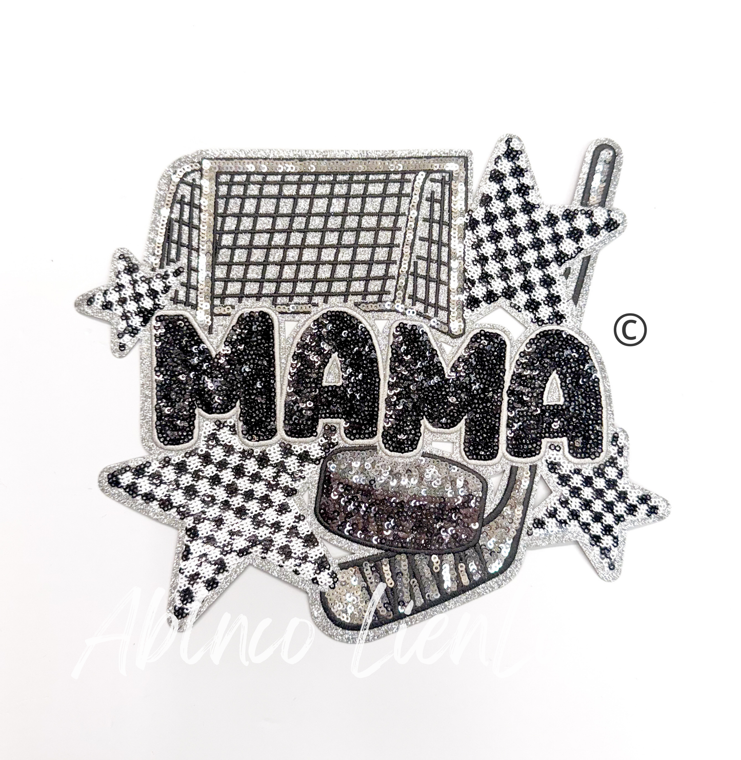 Hockey Mama Checkered Star Sequins Patch - Large