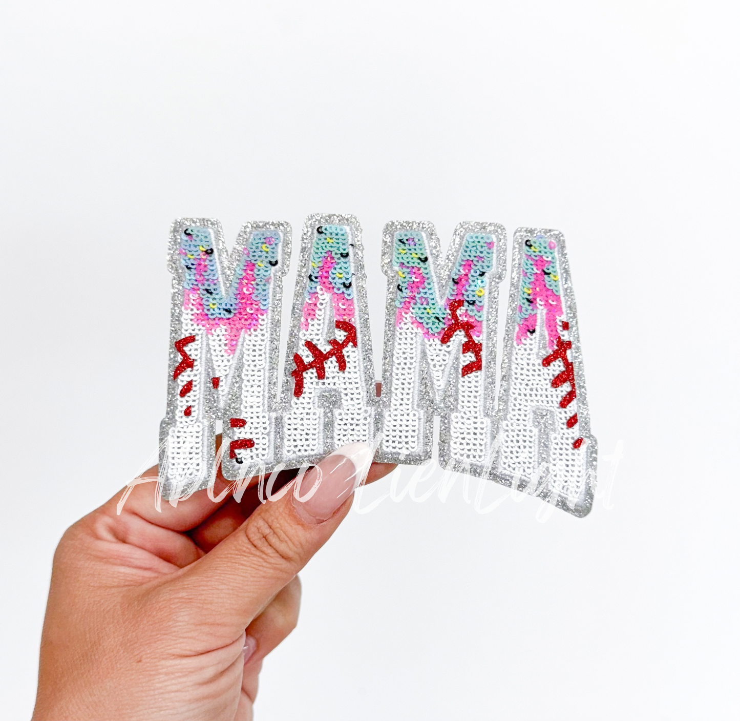 Mama Baseball Drip Ice Cream Sequin Patch - Small