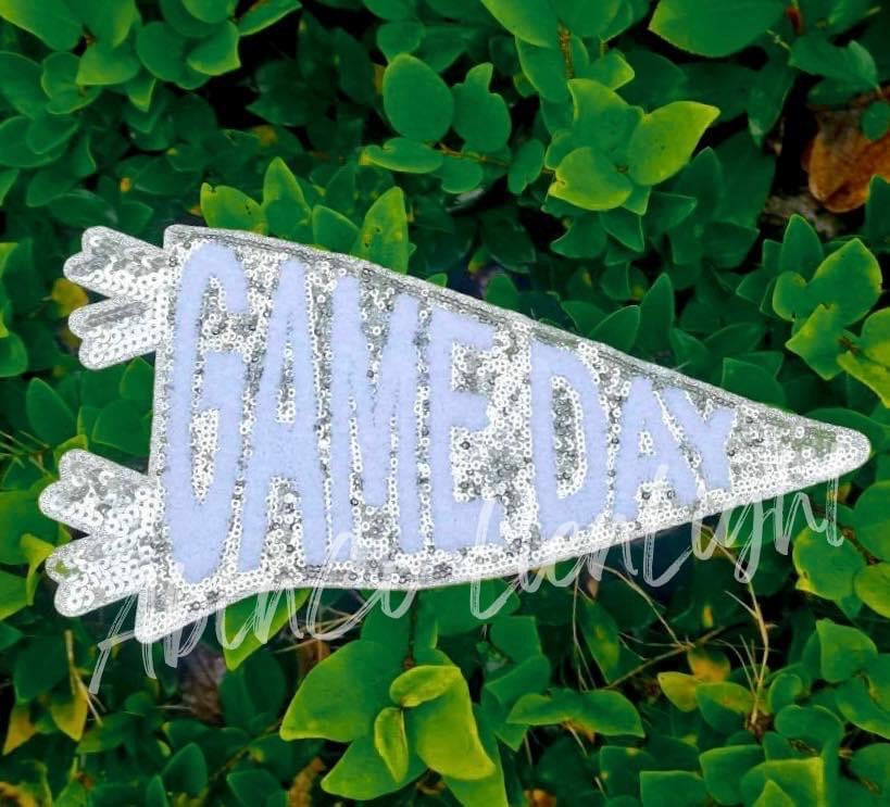 Game Day Green Flag Sequin Chenille Patch