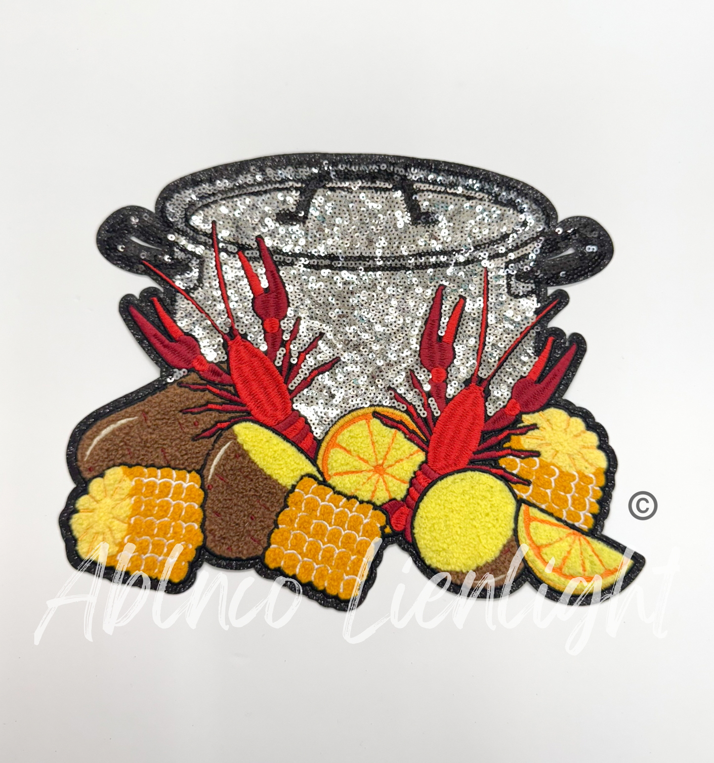 Crawfish Boil Mardi Gras Sequins Patch - Large