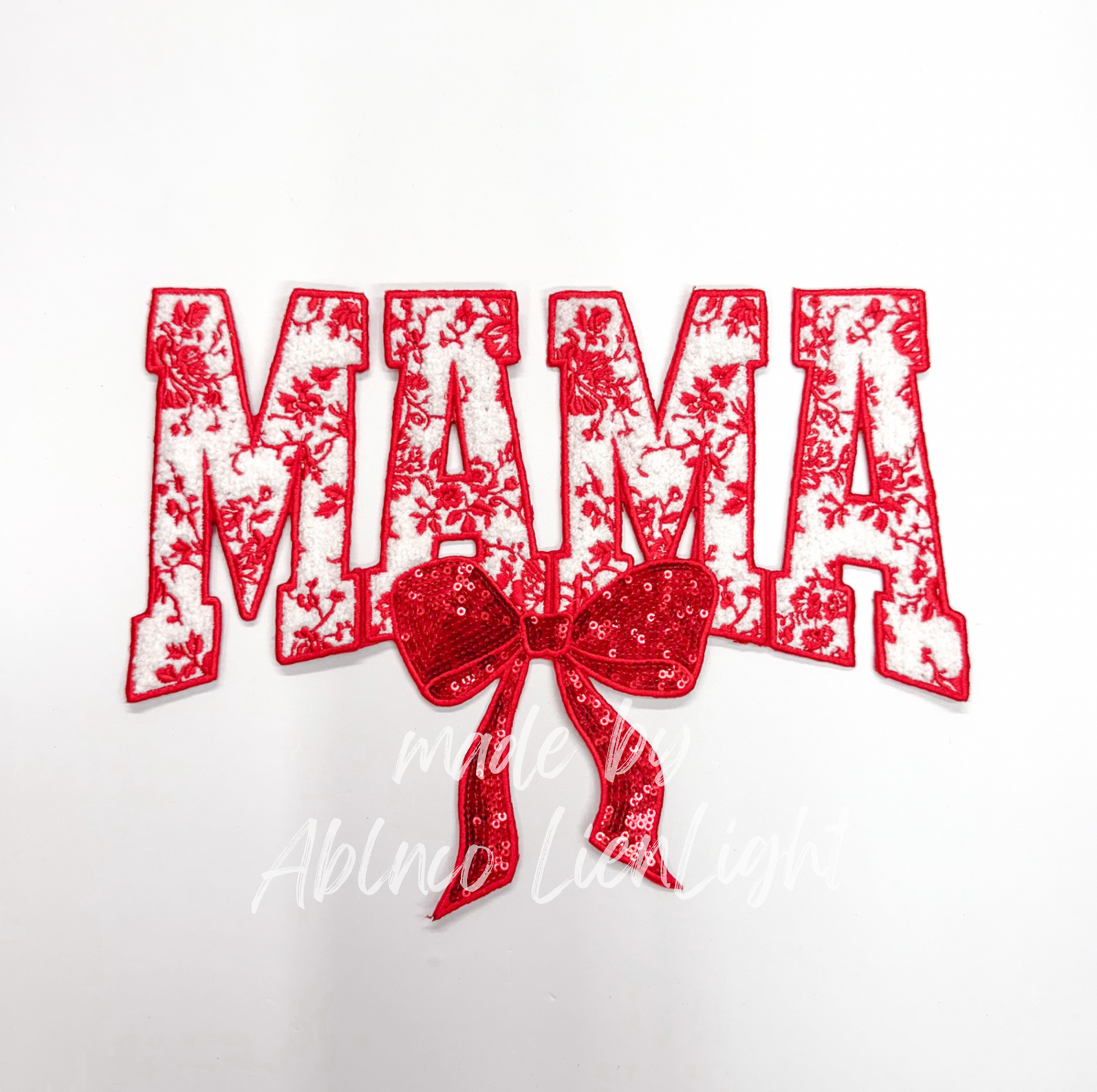 Red Floral Grand Millennial Mama Bow Sequins Chenille Patch