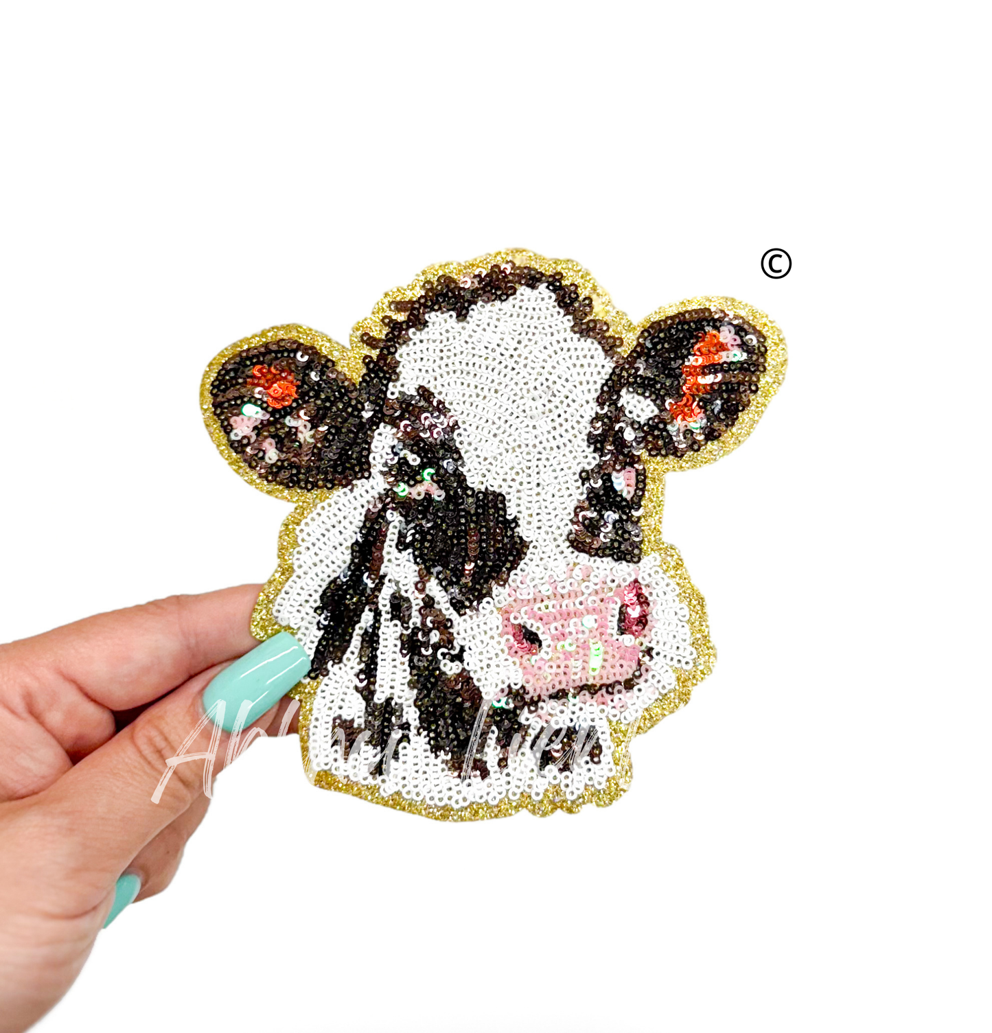 Cow Farm Animal Sequin Patch - Small