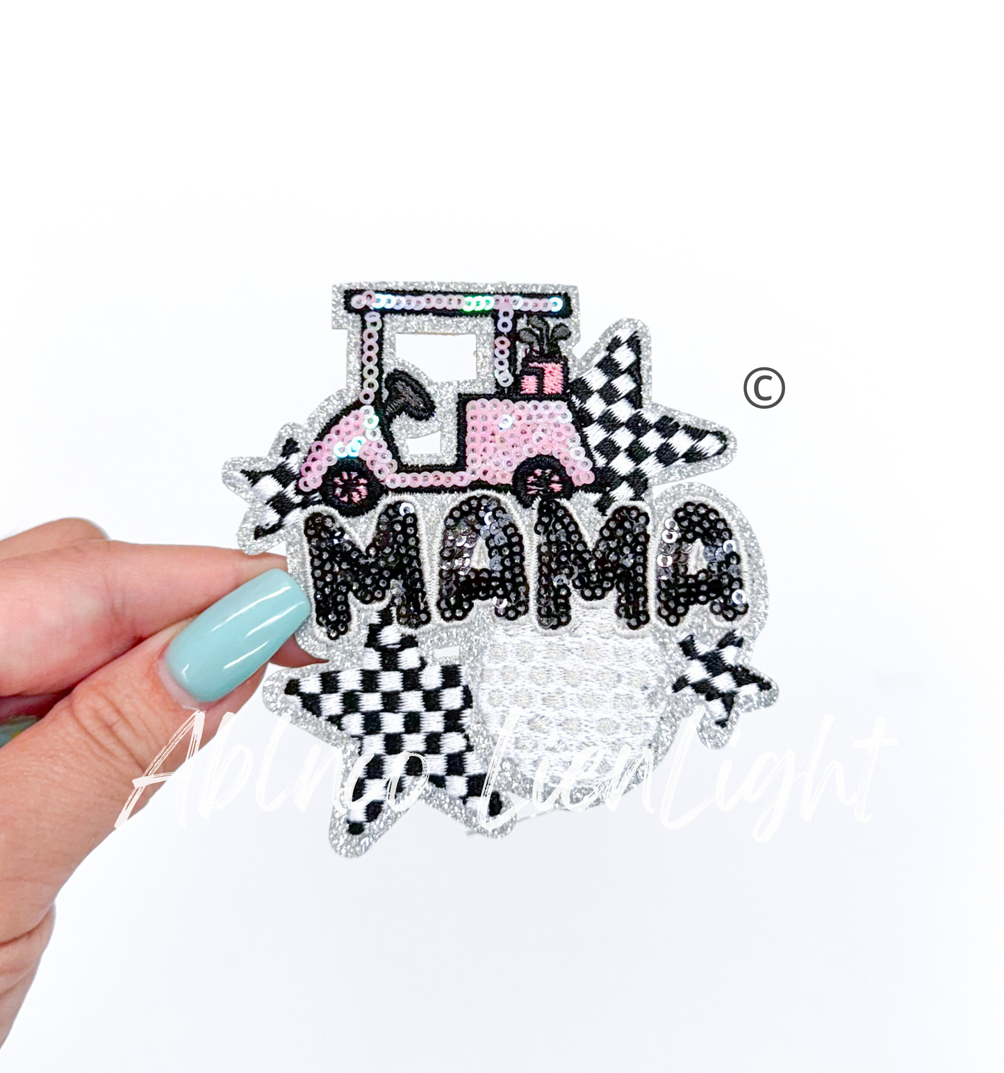 Small Golf Mama Checkered Star Sequins Patch