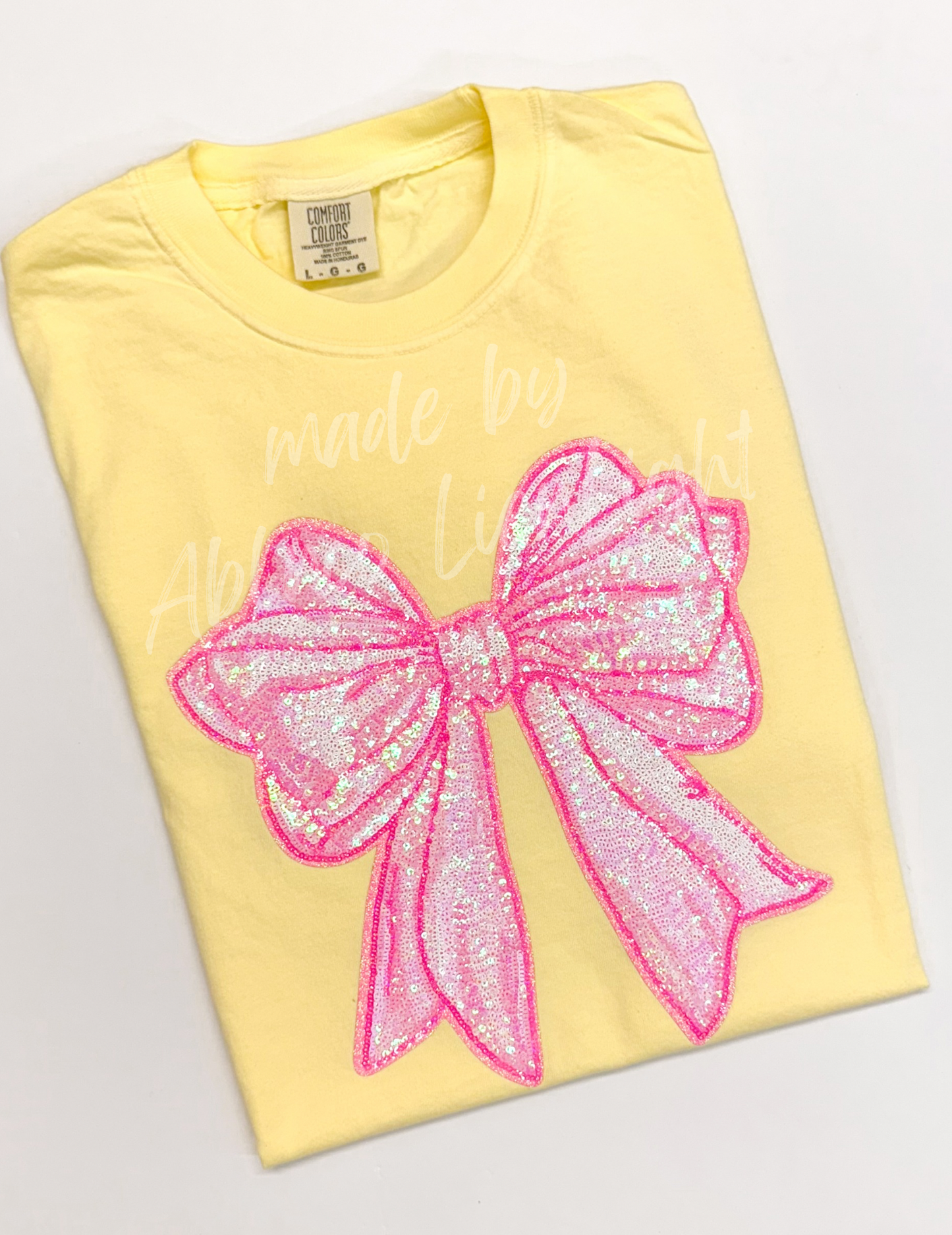 Big Pink Sequin Bow Comfort Color Tshirt