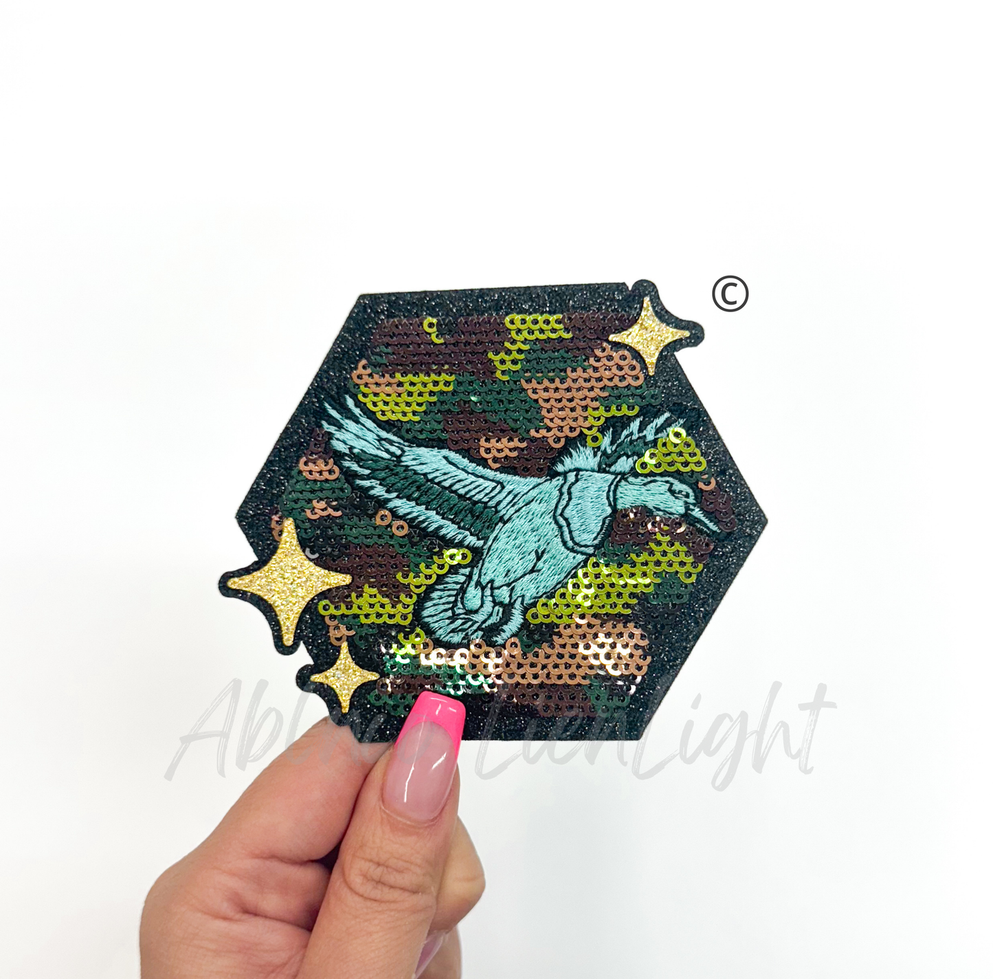 Camo Turquoise Mallard Duck Hunting Sequin Patch