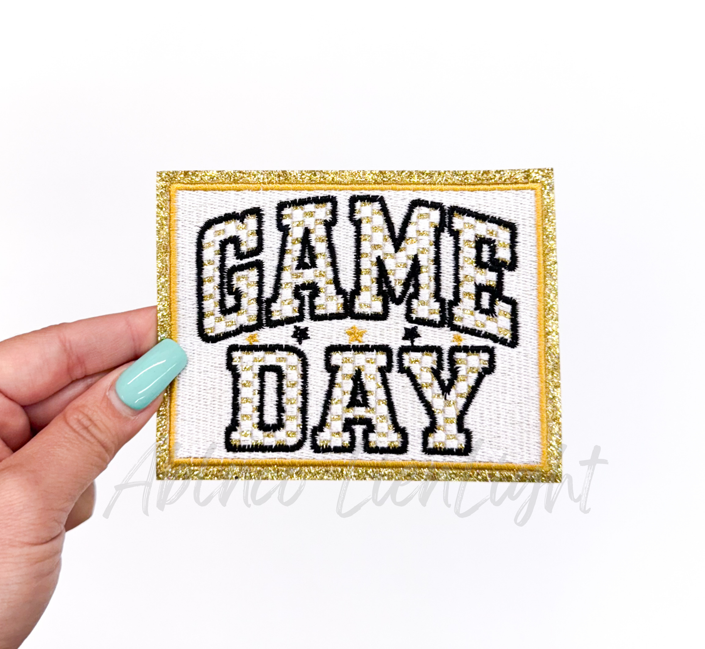 Gold Checkered Game Day Glitter Embroidery Patch