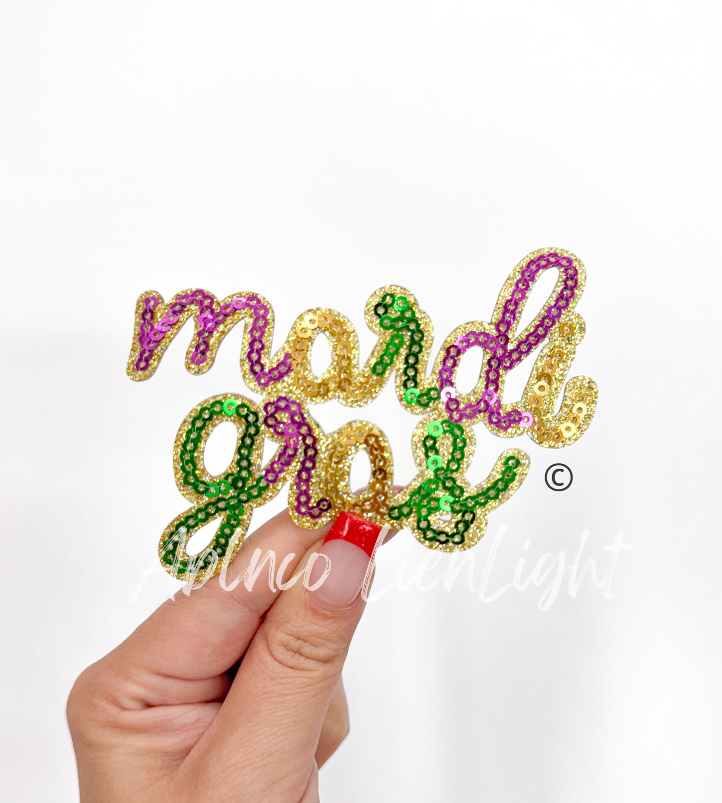 Small Mardi Gras Cursive Sequins Patch