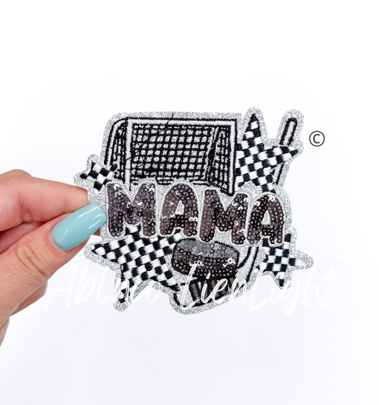Small Hockey Mama Checkered Star Sequins Patch