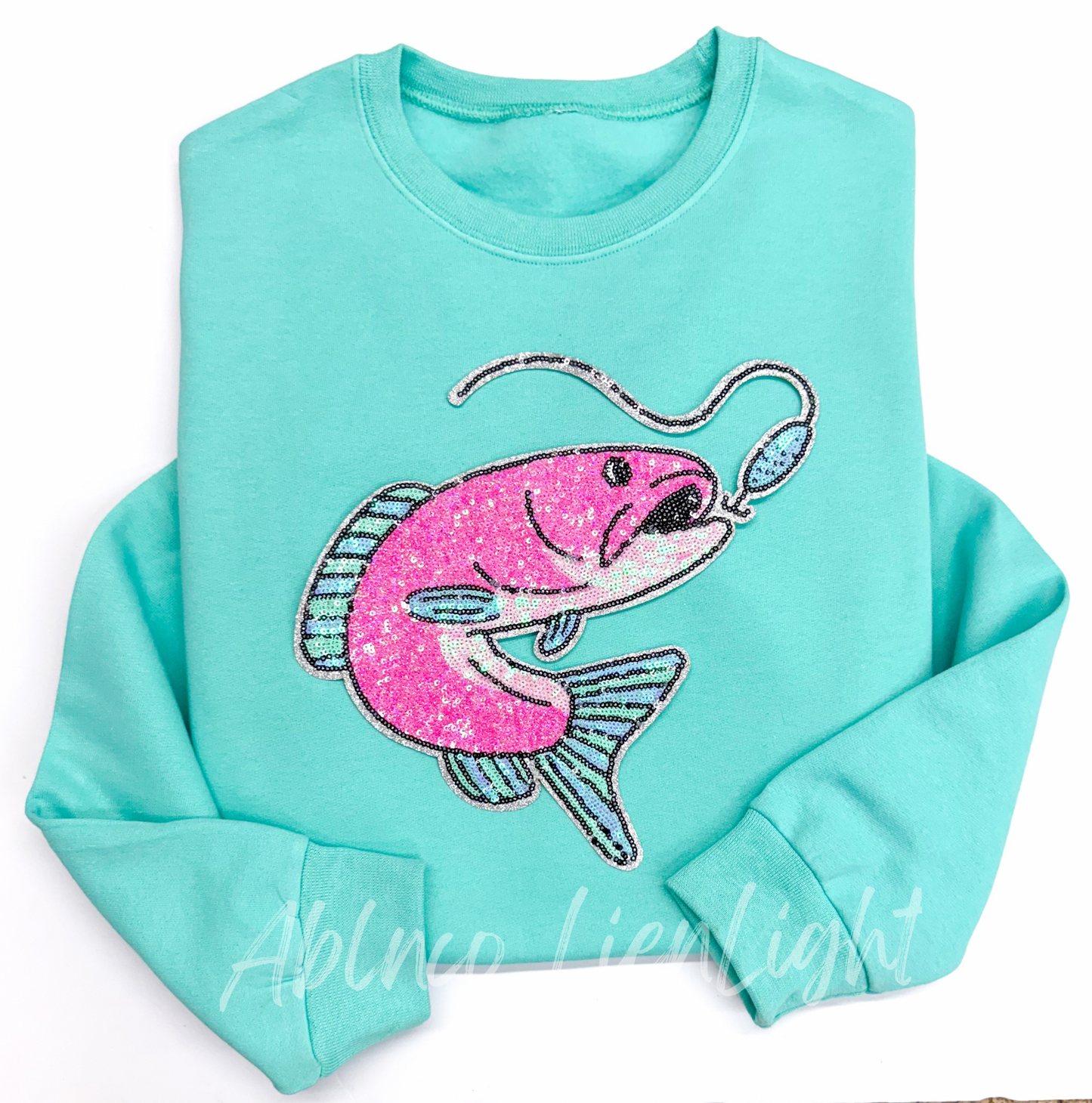 Pink Fish Bait Fishing Hunting Sequin Patch - Large