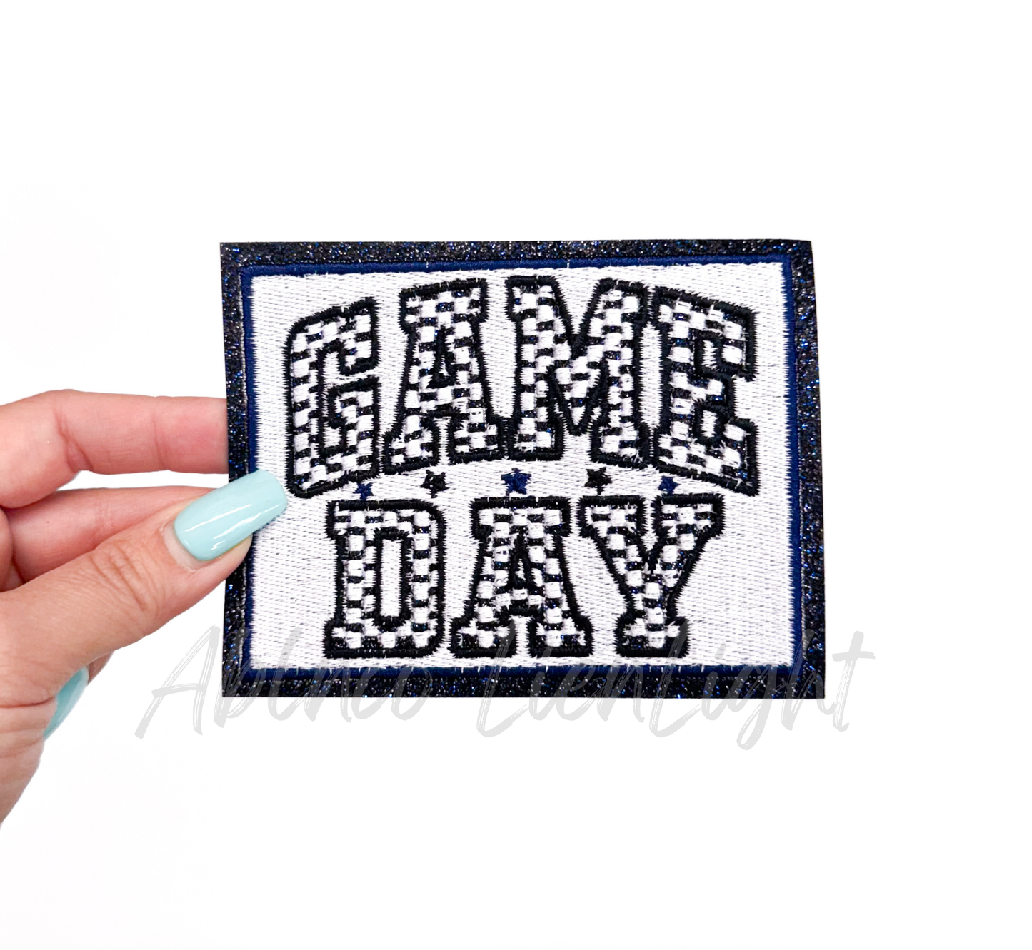 Navy Checkered Game Day Glitter Embroidery Patch