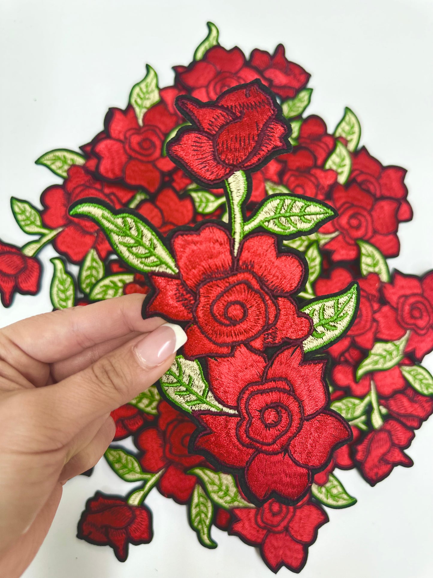 5” Red Roses Vine Embroidery Patch