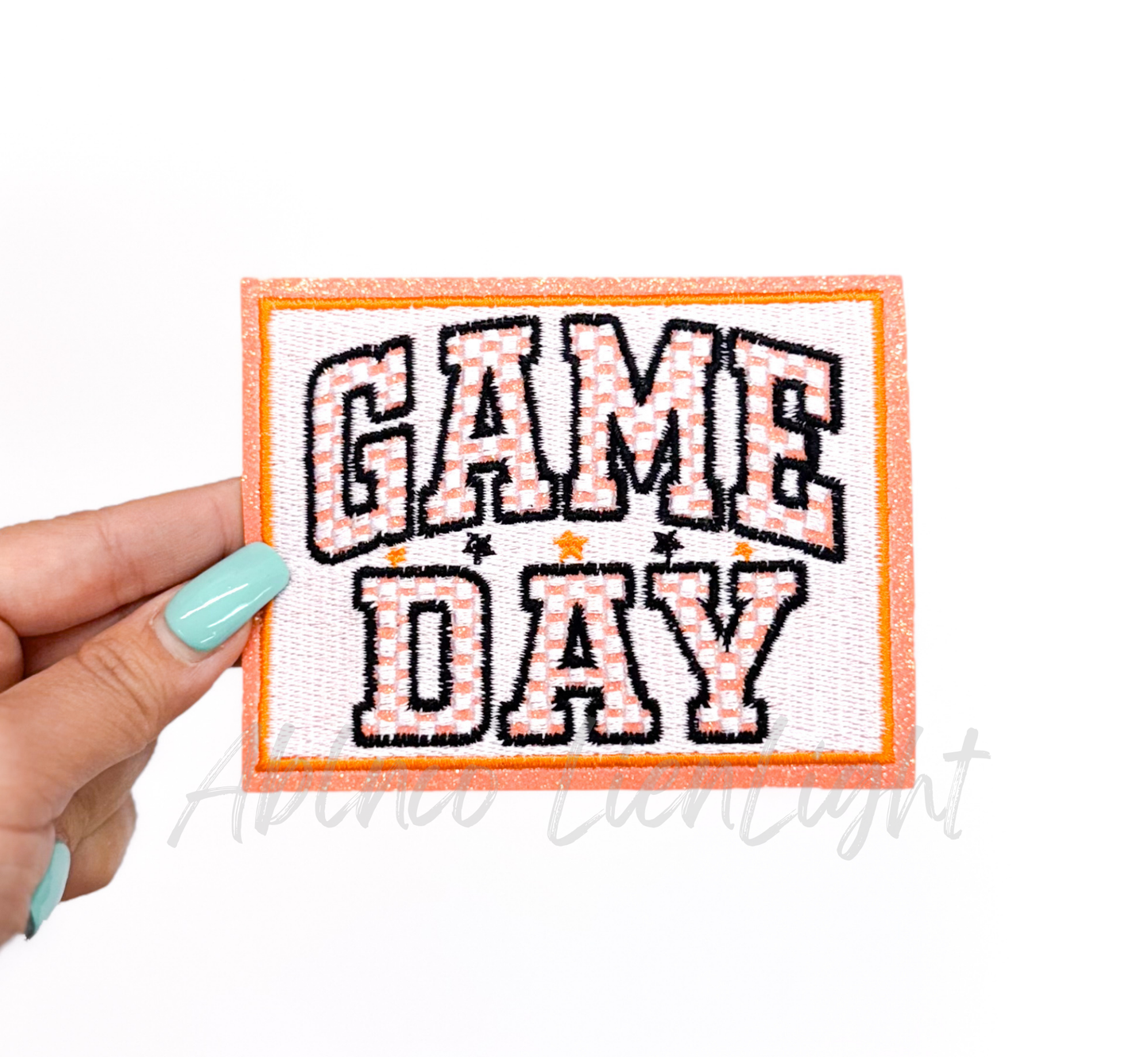 Orange Checkered Game Day Glitter Embroidery Patch