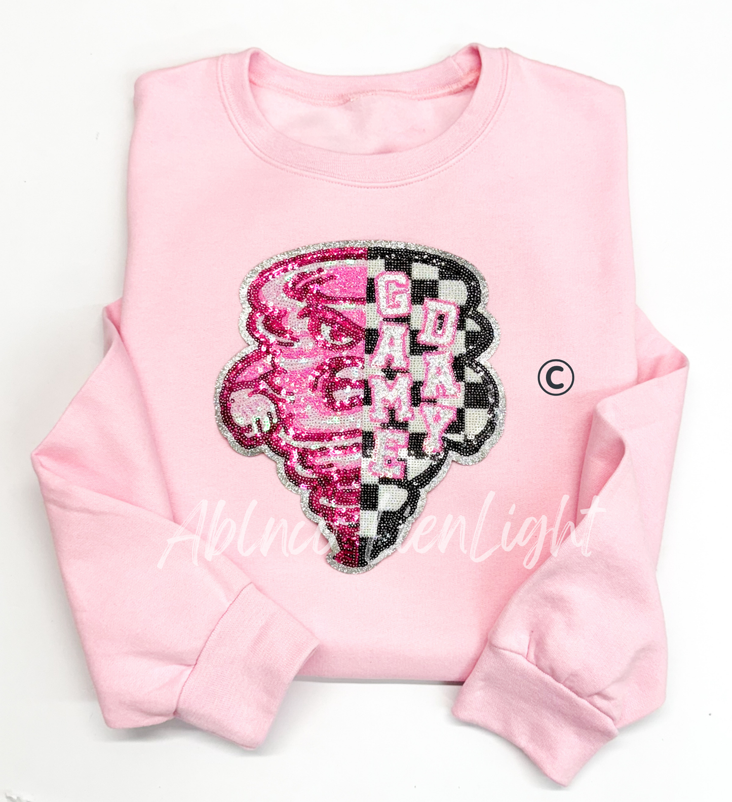 Preppy Pink Checkered Twister Cyclone Mascot Game Day Sequin Patch