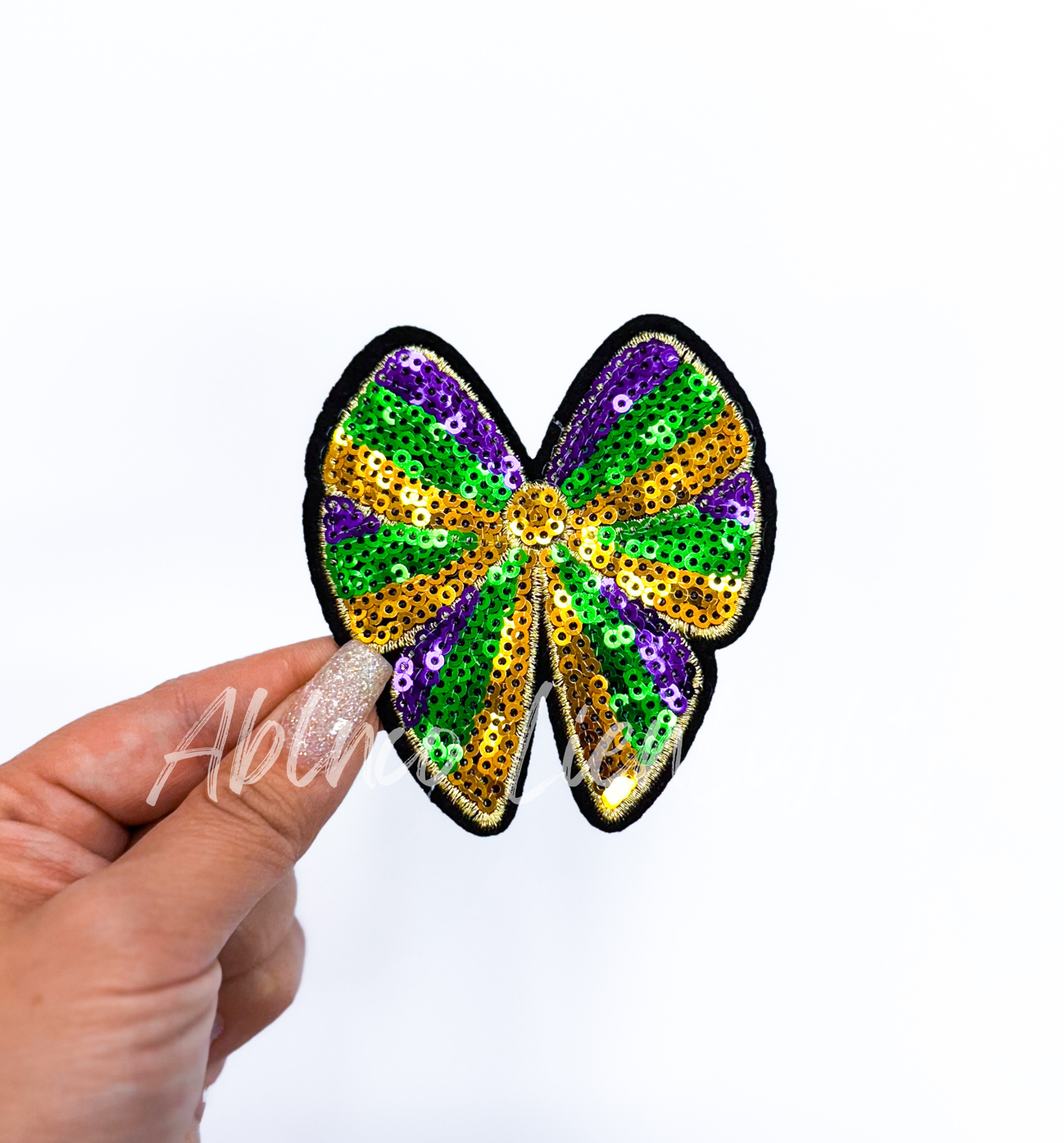 Small Mardi Gras Bow Sequins Patch