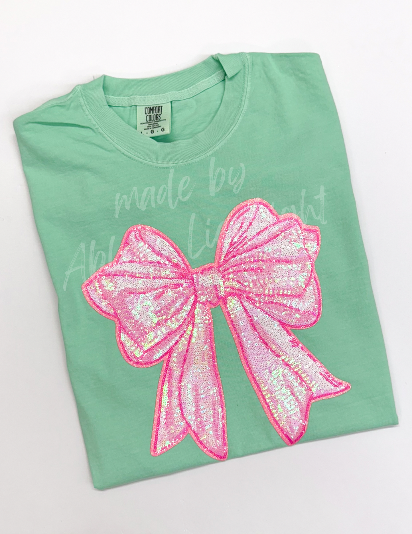 Big Pink Sequin Bow Comfort Color Tshirt