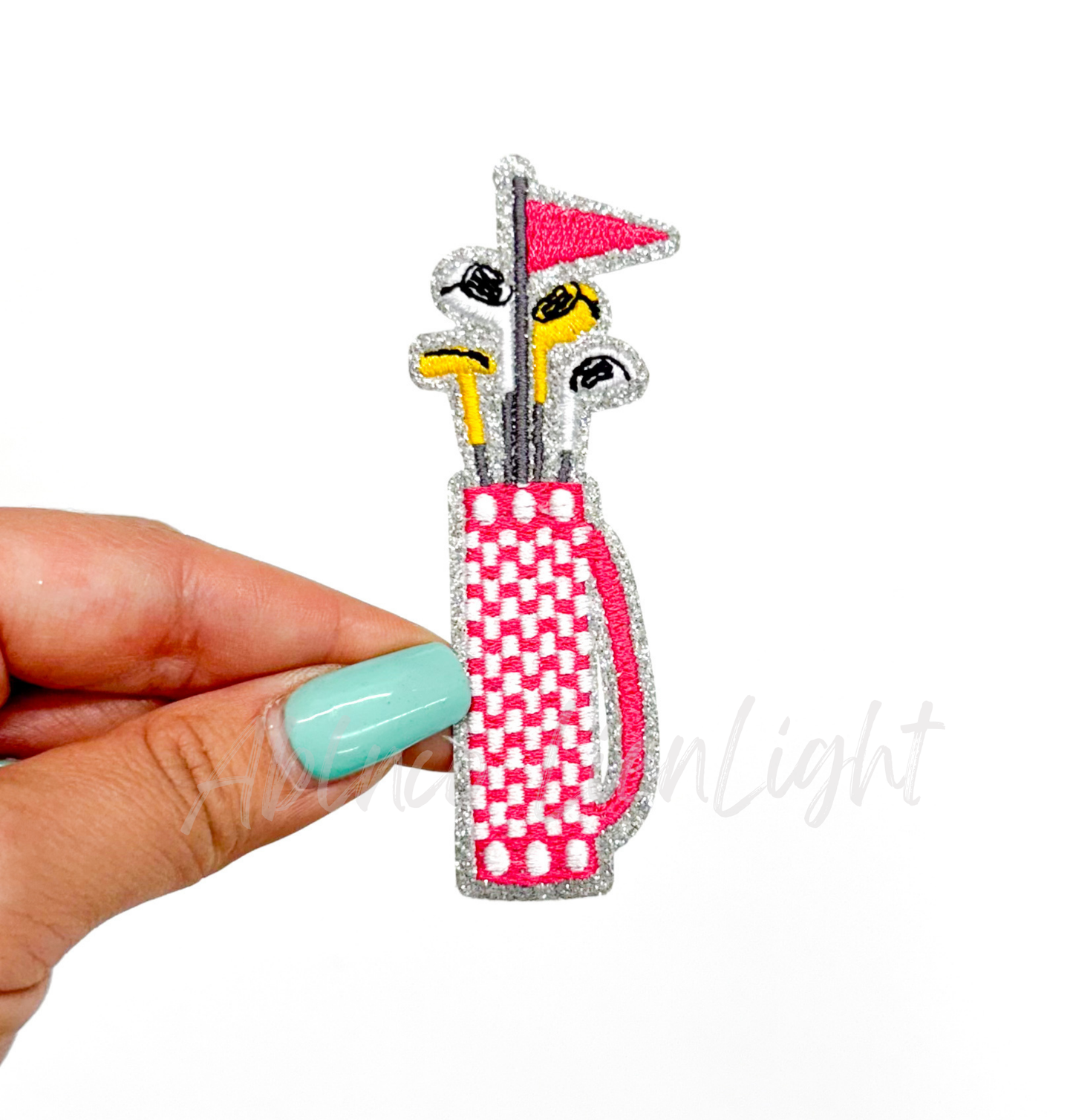 Pink Checkered Golf Caddie Bag Embroidery Patch - Small